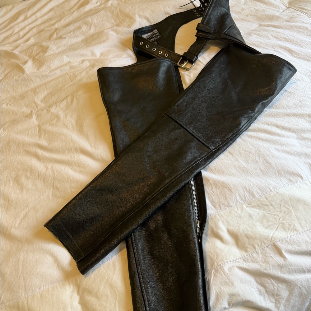 Black Leather Chaps with Belt Strap - Women Accessories
